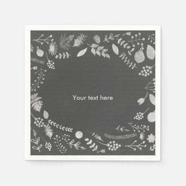 Guardanapos de casamento florais cinza carvão e pr (Frente)