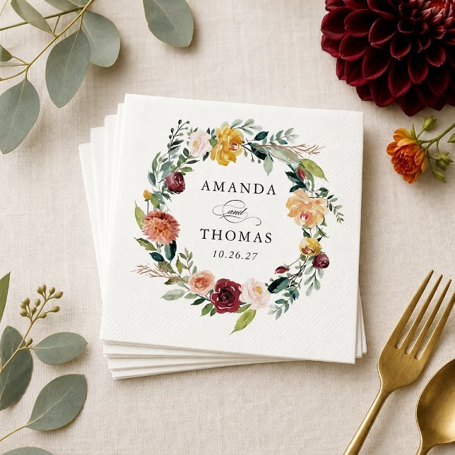 Guardanapos de casamento florais de outono laranja (Criador carregado)