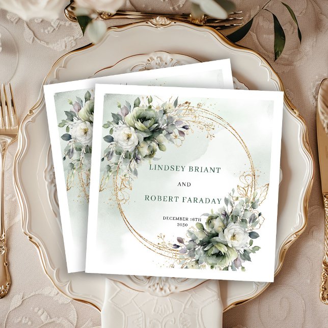 Guardanapos de casamento florais dourados botânico (Romantic Botanical Gold Floral Wedding Napkins)