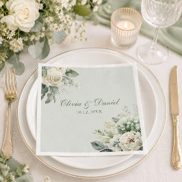 Guardanapos de casamento florais em verde suave de