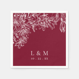 Guardanapos de casamento florais monograma branco 