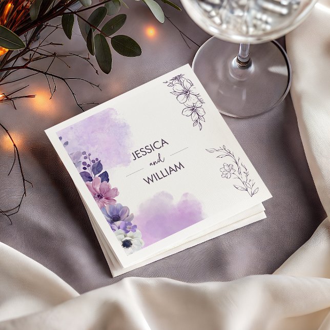 Guardanapos de casamento florais roxos (Criador carregado)
