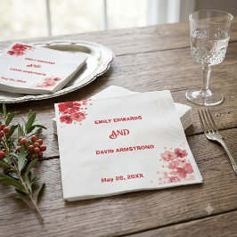 Guardanapos de casamento florais vermelhos românti
