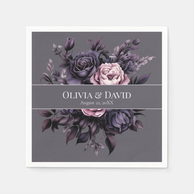 Guardanapos de Casamento Floral Ameixa Gótica (Frente)