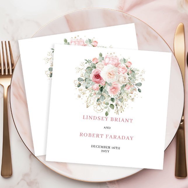 Guardanapos de casamento floral verde com blush ch (Chic Blush Greenery Floral Wedding Napkins)