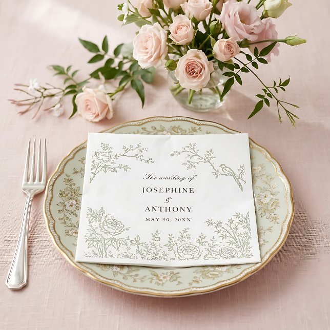 Guardanapos de casamento floral verde sage Chinois (Criador carregado)