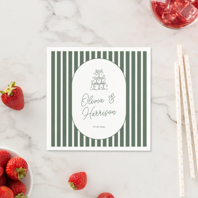 Guardanapos de casamento listrados de verde escuro (Insitu)