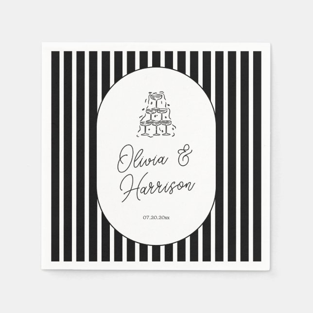 Guardanapos de casamento listrados preto e branco (Frente)