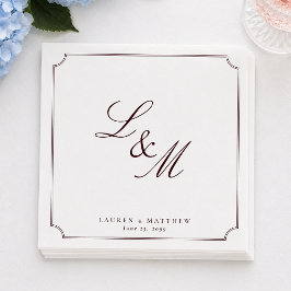 Guardanapos de casamento Minimal Burgundy Monogram