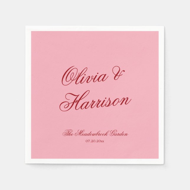 Guardanapos de casamento minimal romântico rosa ve (Frente)