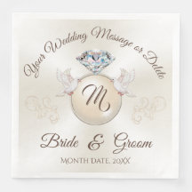 Guardanapos de casamento Monograma de Marfim, Anel