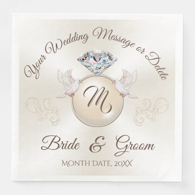 Guardanapos de casamento Monograma de Marfim, Anel (Frente)