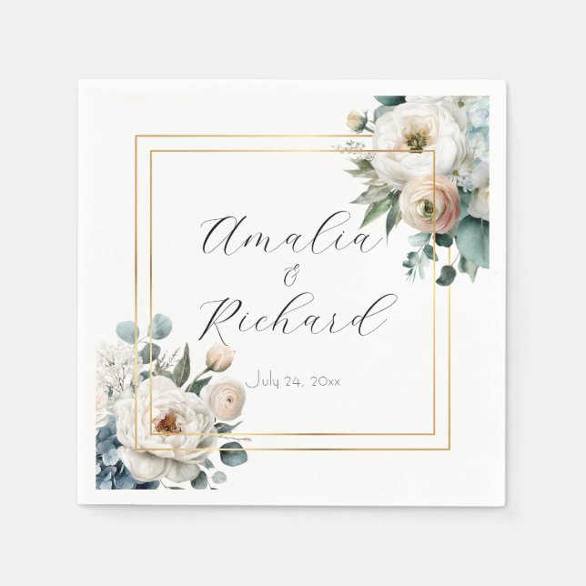 Guardanapos de casamento personalizados com flores (Frente)