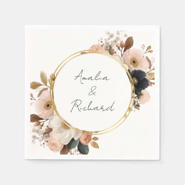 Guardanapos de casamento personalizados com flores (Frente)