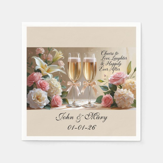 Guardanapos de Casamento Personalizados - Felizes  (Frente)