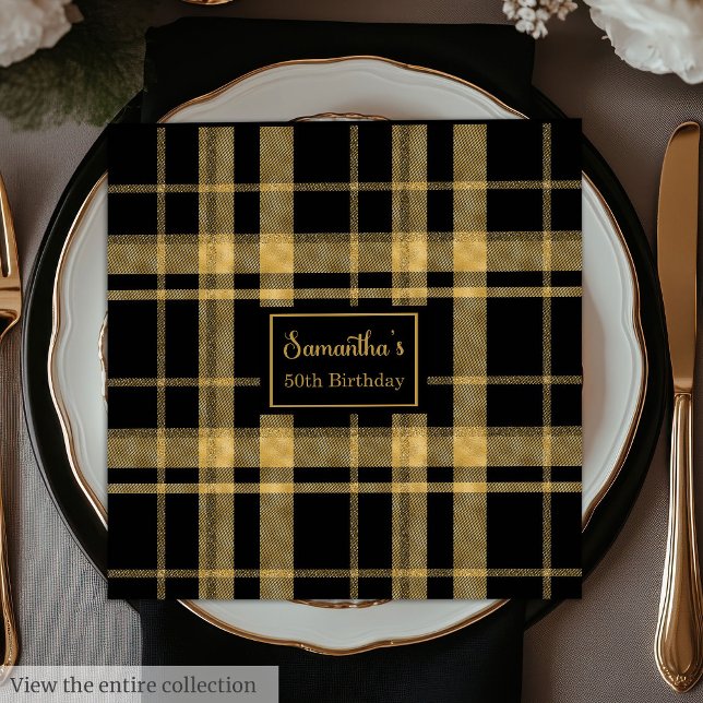 Guardanapos de casamento preto dourado personaliza (Wedding Napkins Black Gold Personalized Keepsake)
