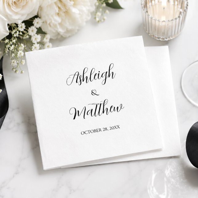 Guardanapos de Casamento Pretos e Brancos Elegante (Criador carregado)