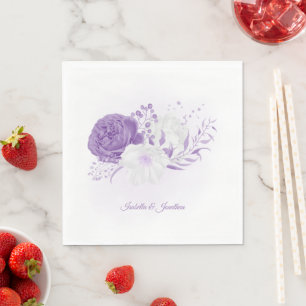 guardanapos de casamento românticos brancos e roxo