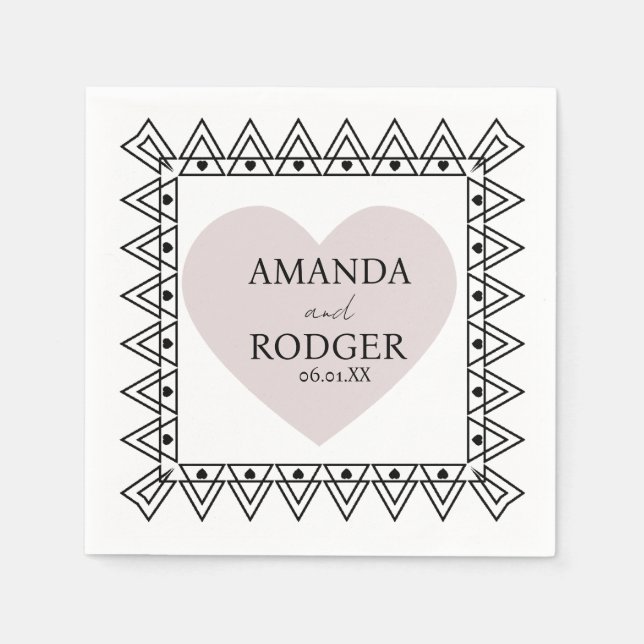 Guardanapos de casamento rosa Frame Heart Blush  (Frente)