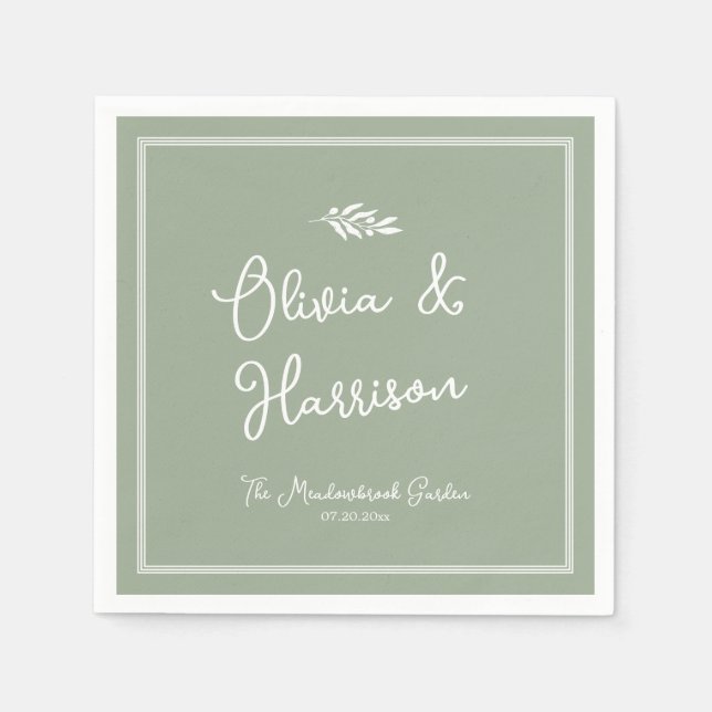Guardanapos de casamento Sage Green Olive Branch G (Frente)