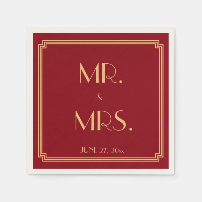 Guardanapos de casamento vermelhos Art Deco O Gran (Frente)