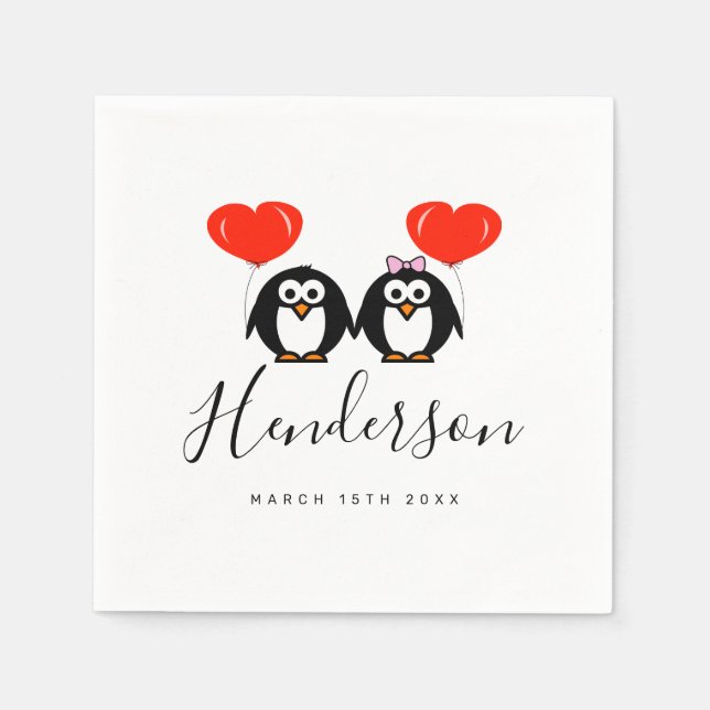 Guardanapos de casamentos personalizados de pingui (Frente)