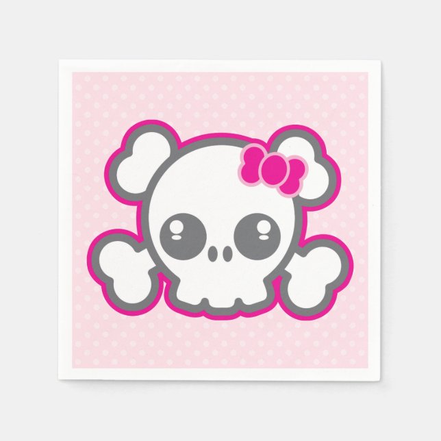 Guardanapos de Caveira com Laço Rosa Kawaii (Frente)