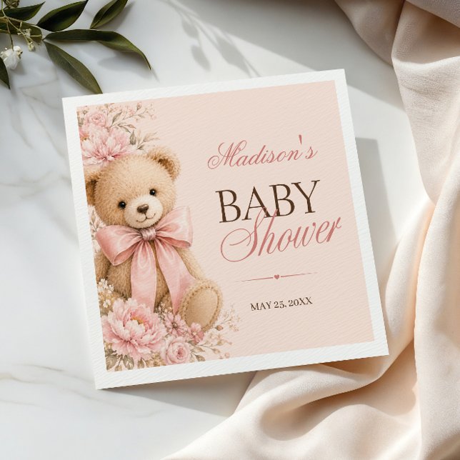 Guardanapos de Chá de Bebê Urso Teddy Rosa Elegant (Criador carregado)