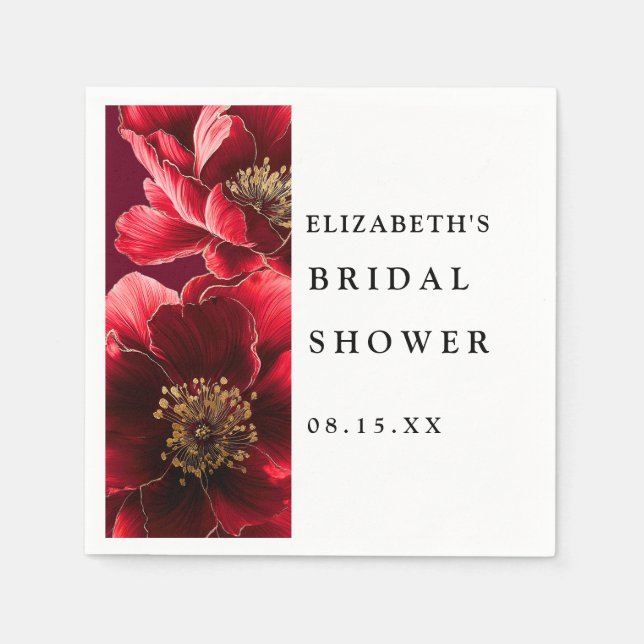 Guardanapos de Chá de Noiva Florais Elegantes Verm (Frente)