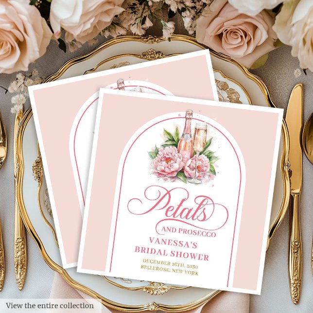 Guardanapos de Chá de Noiva Pétalas Elegantes e Pr (Elegant Petals and Prosecco Wedding Shower Napkins)