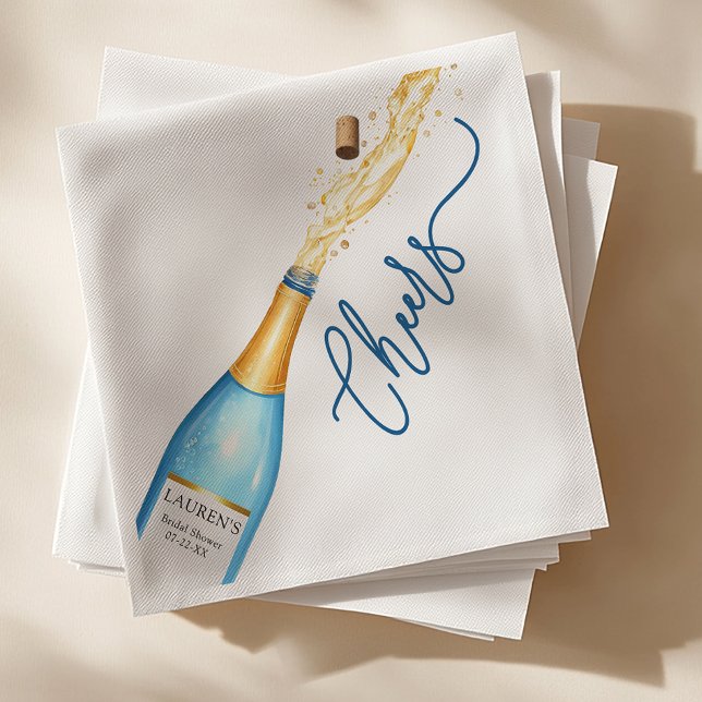 Guardanapos de Chá de Panela Cheers Blue Champagne (Cheers Bridal Shower Napkin Design)