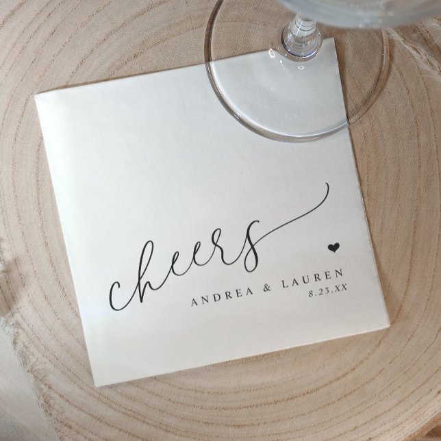 Guardanapos de Cocktail Cheers Simples Elegantes C (Cheers cocktail napkins - modern simple elegant with heart and in black and white)