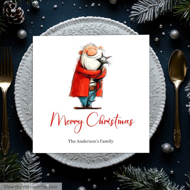 Guardanapos de Cocktail de Natal com Aquarela do P (Funny Santa Watercolor Holiday Cocktail Napkins)