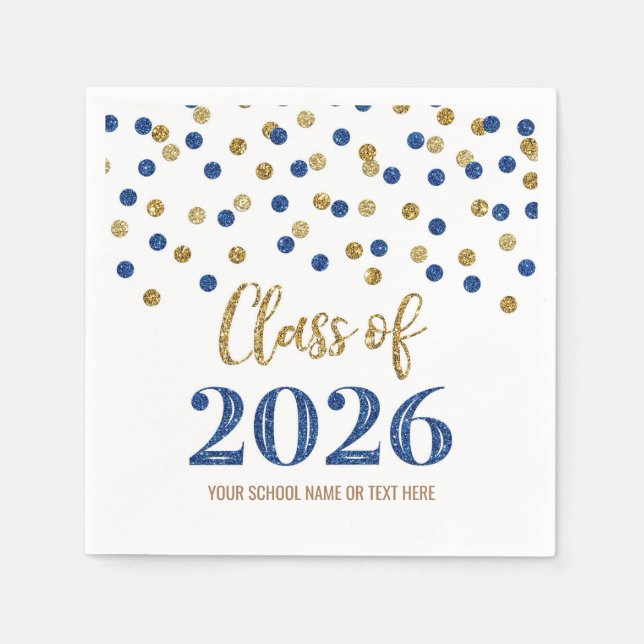 Guardanapos de Confete Dourado Azul Turma de 2026 (Frente)