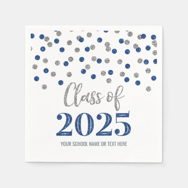 Guardanapos de Confetes Azul Prata Turma de 2025 (Frente)