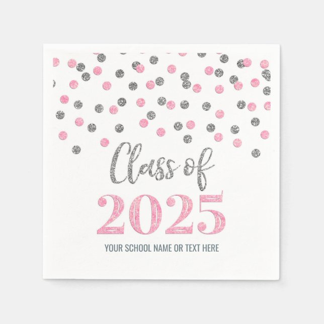 Guardanapos de Confetes Rosa Prata Turma de 2025 (Frente)