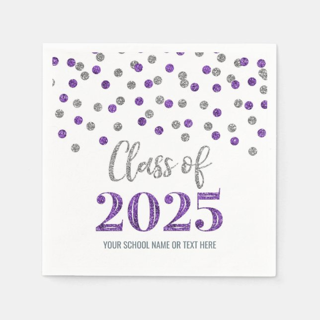 Guardanapos de Confetes Roxo Prata Turma de 2025 (Frente)