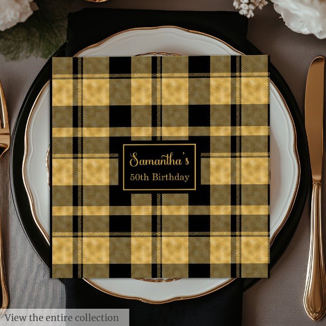 Guardanapos de Cor da Moda Preto Dourado Brilho An (Trendy Color Napkins Black Gold Glitter Birthday)