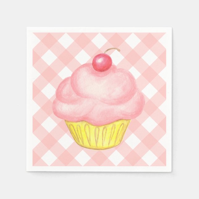 Guardanapos de Cupcake Xadrez Rosa (Frente)