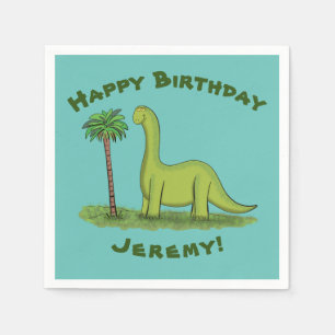 Guardanapos de dinossauro brontossauro verde feliz