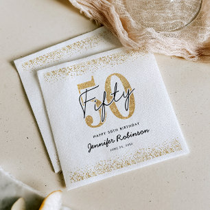 Guardanapos de festa Chic White Gold 50th
