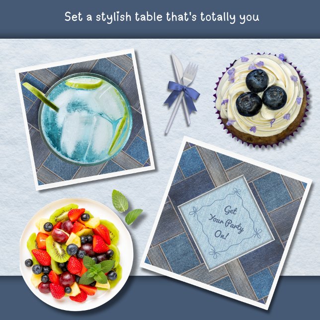 Guardanapos de festa de aniversário de jeans índig (Unique Indigo Denim Jeans Birthday Party Napkins)