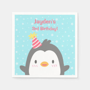Guardanapos de festa de aniversário de pinguim fel