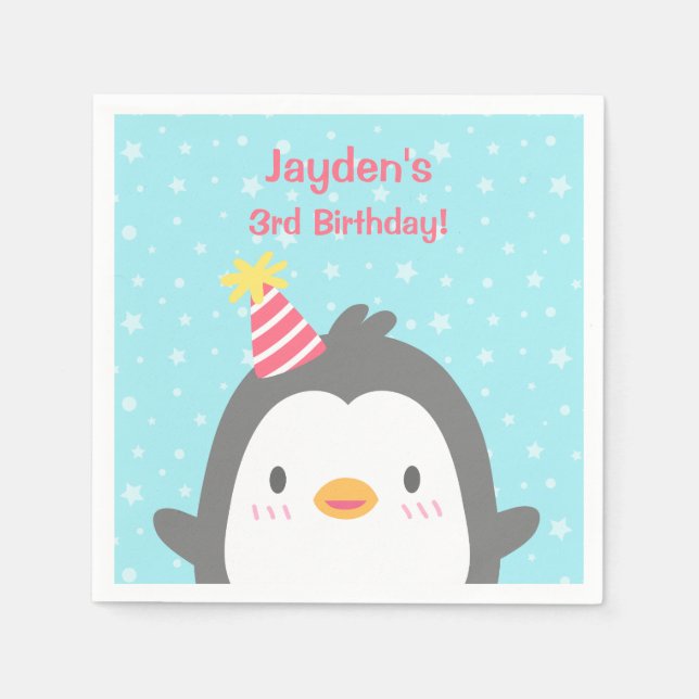 Guardanapos de festa de aniversário de pinguim fel (Frente)