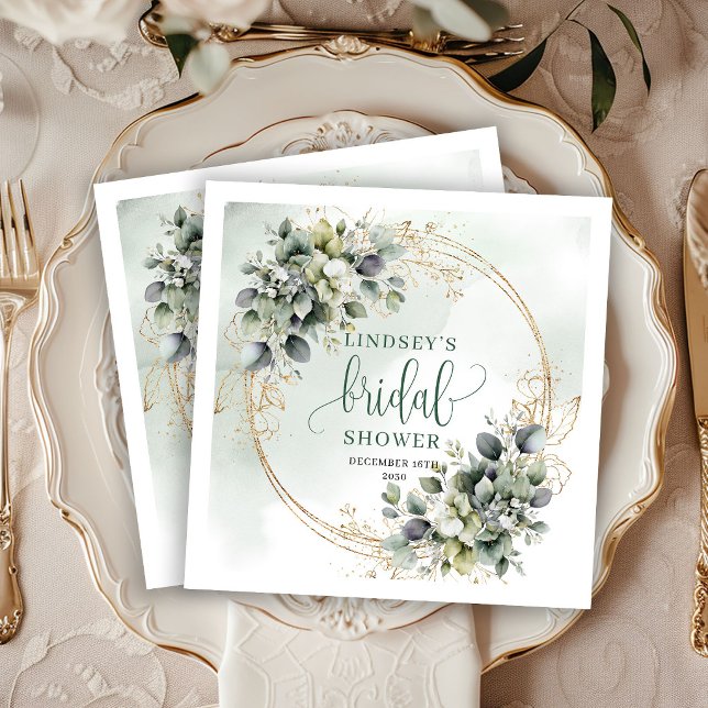 Guardanapos de festa de chá de noiva com verde poe (Dusty Green Greenery Bridal Shower Party Napkins)