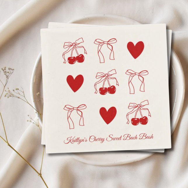 Guardanapos de Festa de Despedida de Solteira Cere (Red Bow Cherry Sweet Bachelorette Party Napkins
)