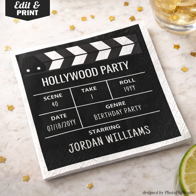 Guardanapos de Festa de Hollywood, Aniversário Per (Hollywood Party Napkins, Movie Custom Birthday Napkins)