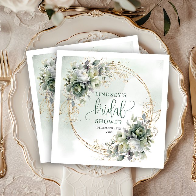 Guardanapos de festa de noivado em verde empoeirad (Botanical Dusty Green Bridal Shower Party Napkins)
