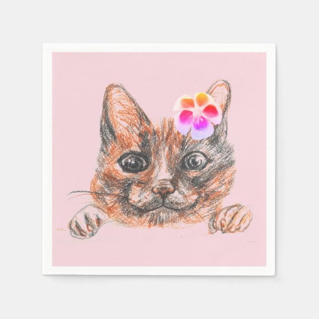 Guardanapos de festa fofos com desenho de gato (Frente)