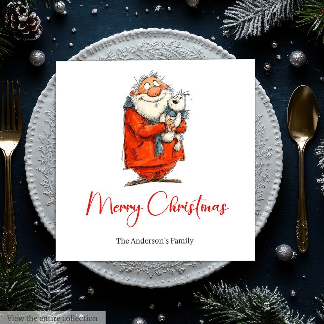 Guardanapos de festa personalizados com Papai Noel (Funny Watercolor Santa Personalized Party Napkins)